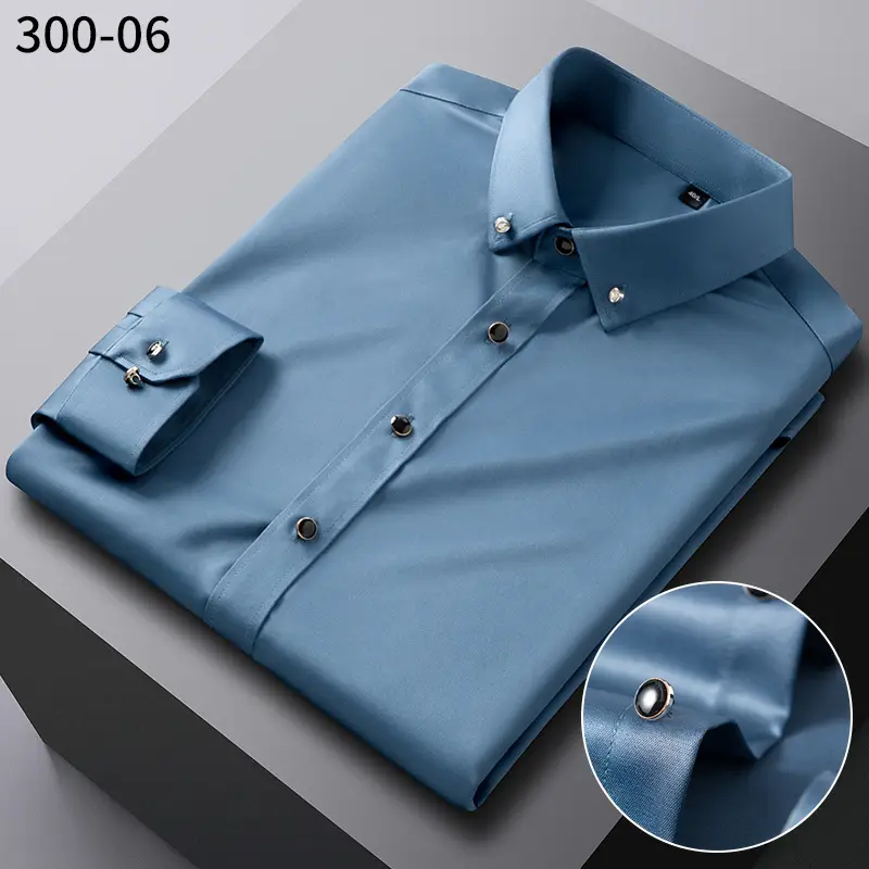 Light Blue Slim Fit Mulberry Silk Button Shirt