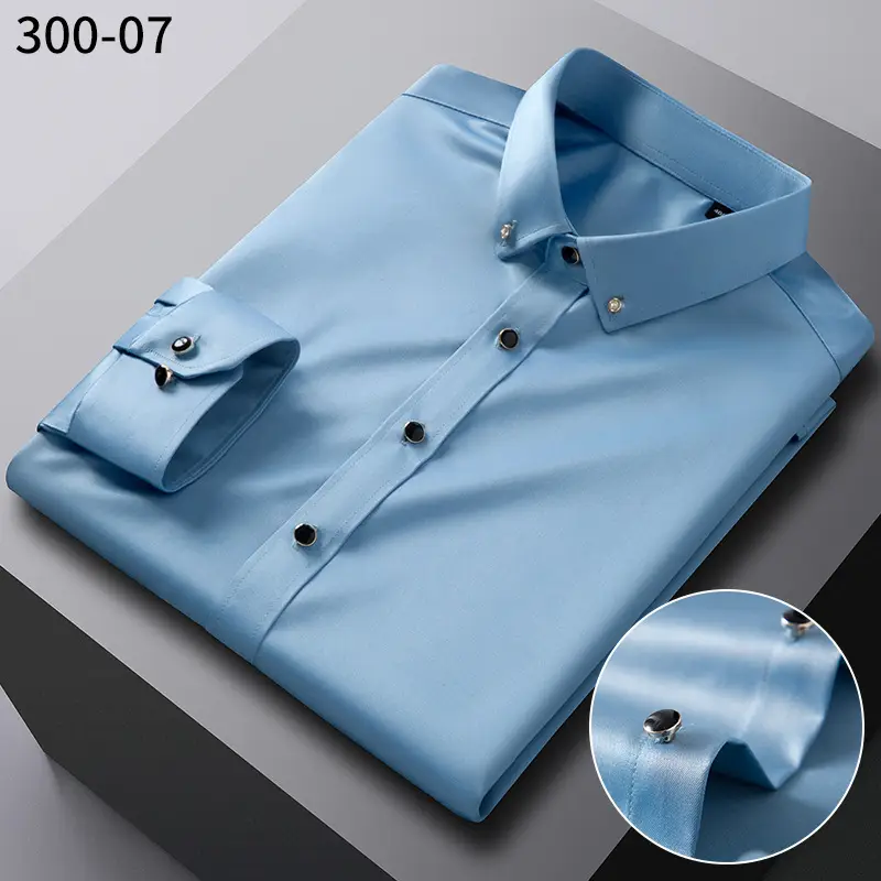 Light Blue Slim Fit Mulberry Silk Button Shirt