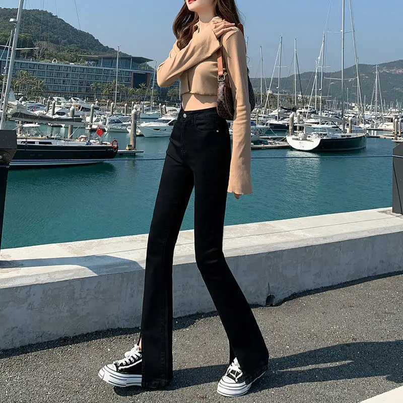 Black Skinny Split Jeans Women Spring 2022 Stretch High Waist Slimming - Image 5