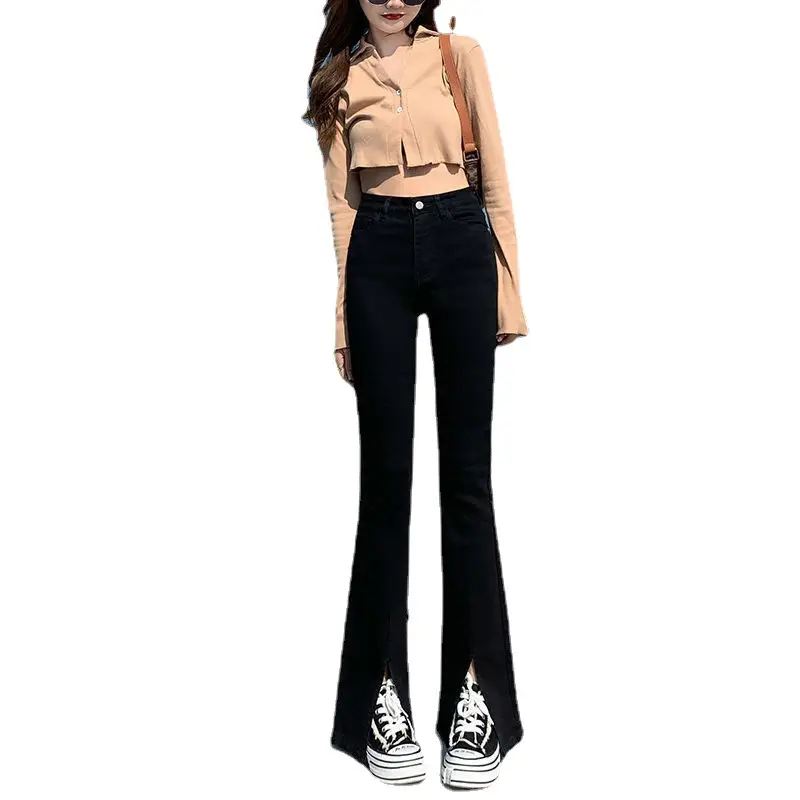 Black Skinny Split Jeans Women Spring 2022 Stretch High Waist Slimming - Image 6