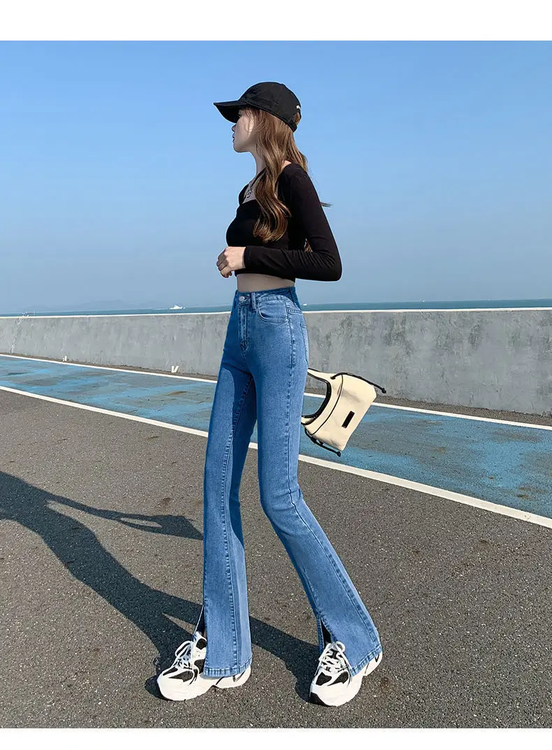 Black Skinny Split Jeans Women Spring 2022 Stretch High Waist Slimming — feature 12
