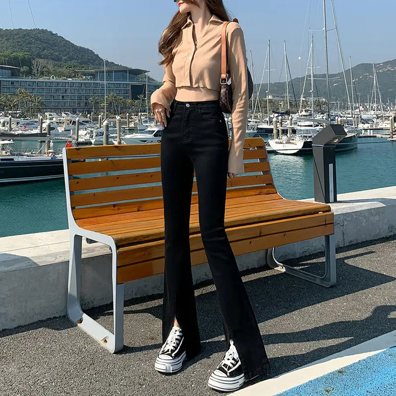 Black Skinny Split Jeans Women Spring 2022 Stretch High Waist Slimming — feature 18
