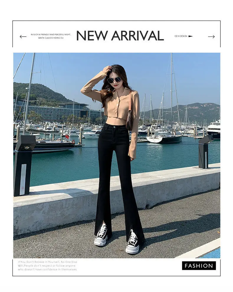 Black Skinny Split Jeans Women Spring 2022 Stretch High Waist Slimming — feature 4