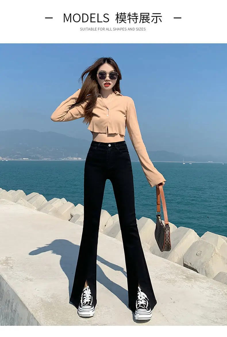 Black Skinny Split Jeans Women Spring 2022 Stretch High Waist Slimming — feature 5
