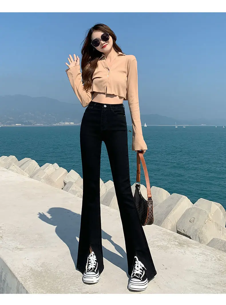 Black Skinny Split Jeans Women Spring 2022 Stretch High Waist Slimming — feature 6