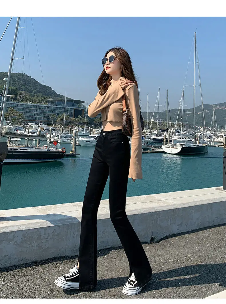 Black Skinny Split Jeans Women Spring 2022 Stretch High Waist Slimming — feature 8