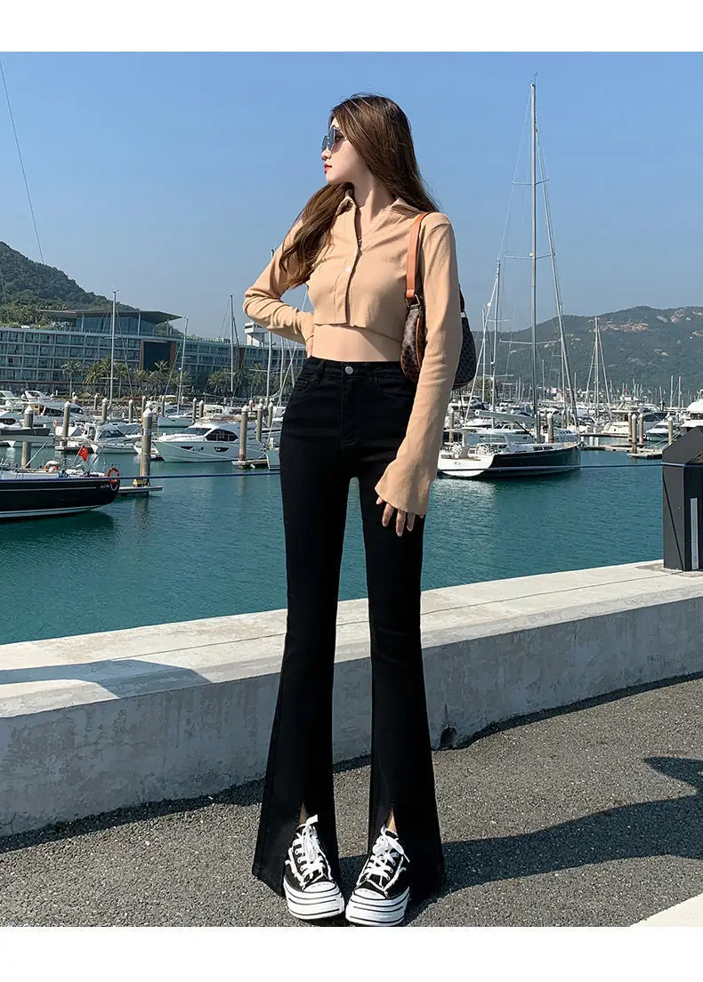 Black Skinny Split Jeans Women Spring 2022 Stretch High Waist Slimming — feature 9