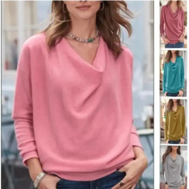 2023 Long Sleeve T-Shirt Rose Pink Cross Border - Image 3