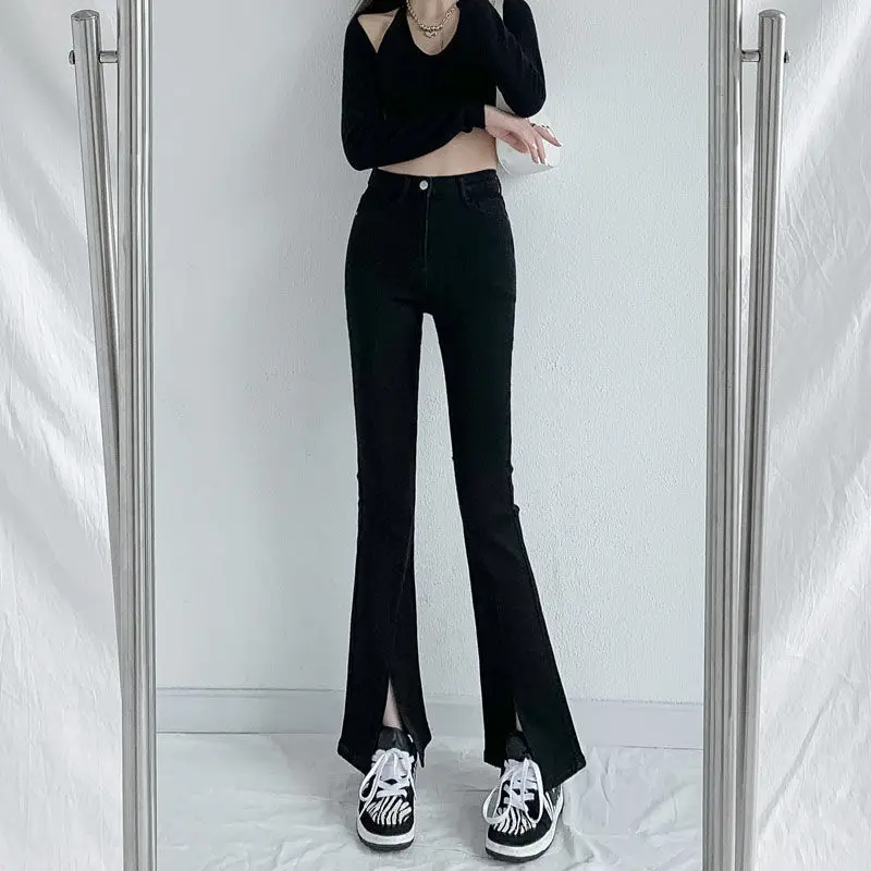 Black High Waist Split Micro Horn Jeans Women Spring Wear 2022 - Image 4