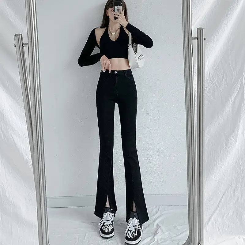 Black High Waist Split Micro Horn Jeans Women Spring Wear 2022 - Image 5