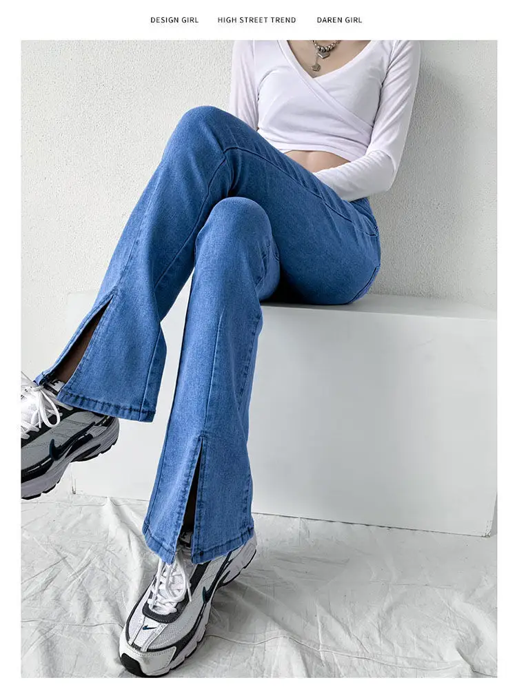 Black High Waist Split Micro Horn Jeans Women Spring Wear 2022 — feature 22