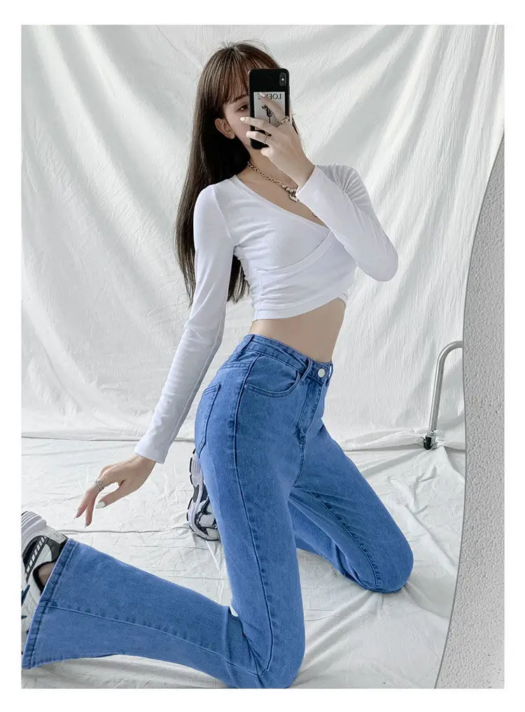 Black High Waist Split Micro Horn Jeans Women Spring Wear 2022 — feature 23
