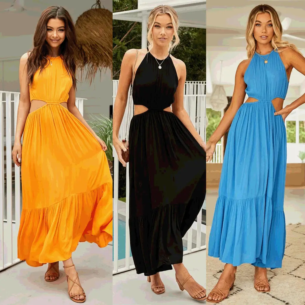 Black Halter Waistless Dress for Women Spring Summer