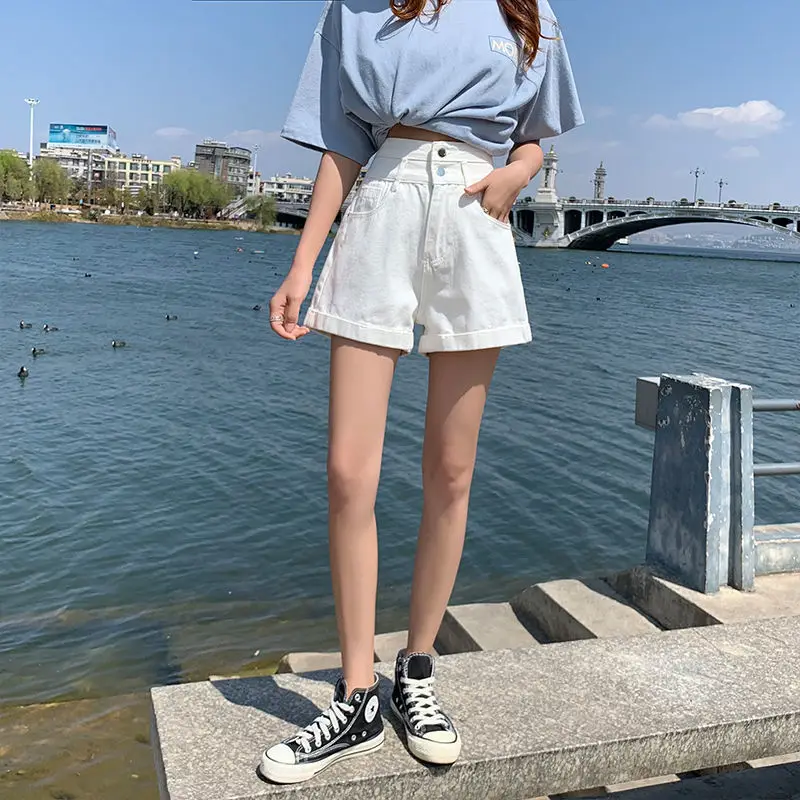 Women Denim Shorts High Waist 2022 Summer Light Blue - Image 2