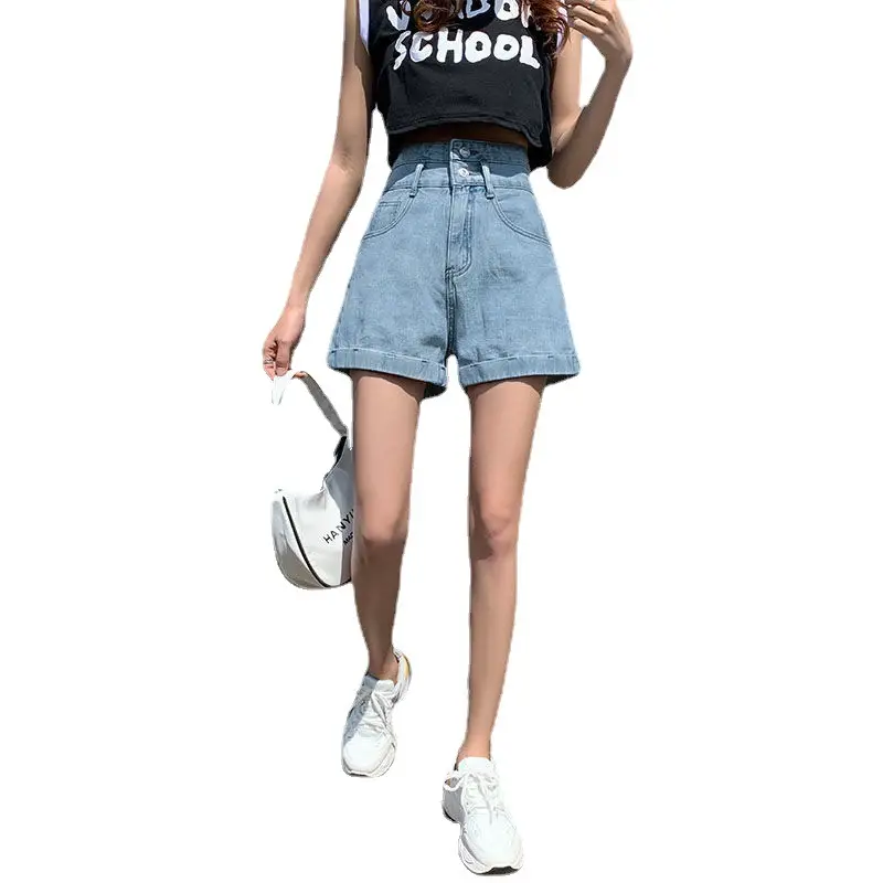 Women Denim Shorts High Waist 2022 Summer Light Blue - Image 6