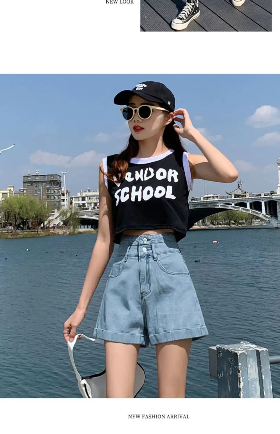 Women Denim Shorts High Waist 2022 Summer Light Blue — feature 14