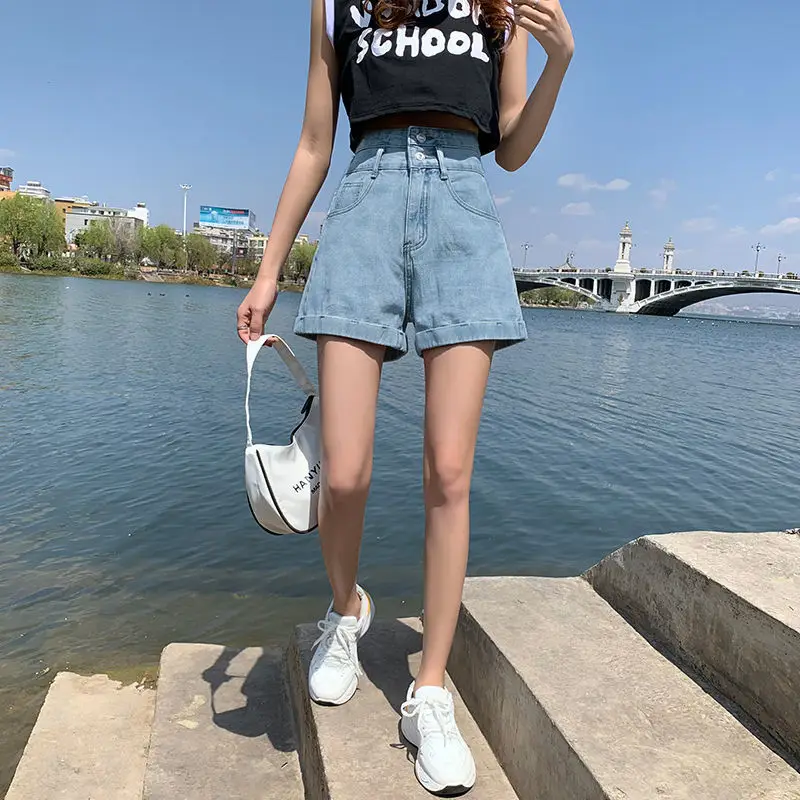 Women Denim Shorts High Waist 2022 Summer Light Blue — feature 16