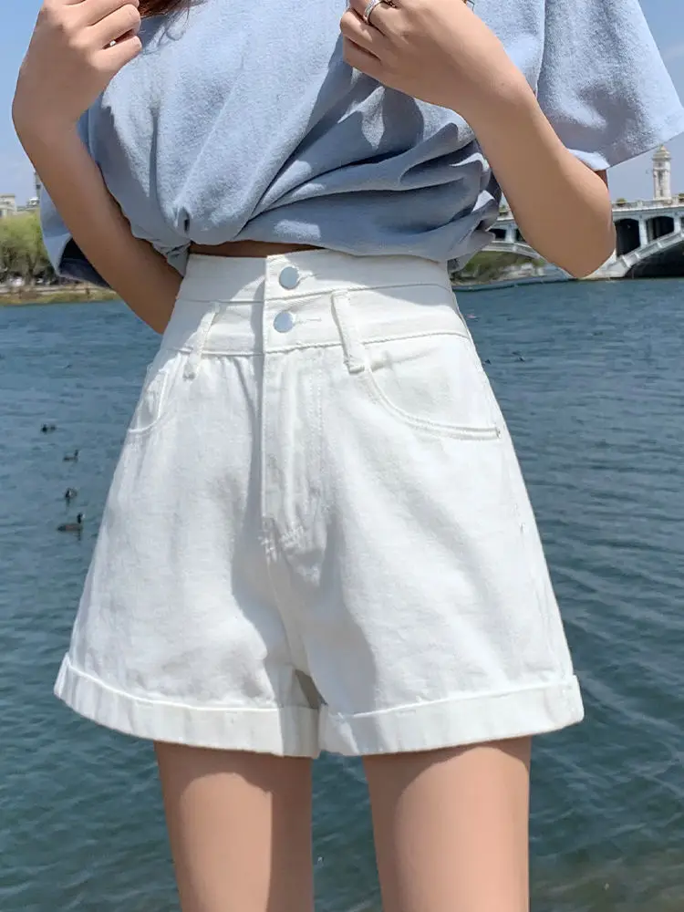 Women Denim Shorts High Waist 2022 Summer Light Blue — feature 17