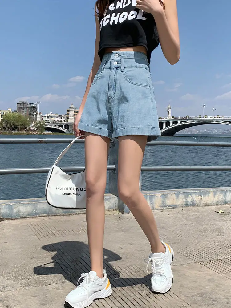 Women Denim Shorts High Waist 2022 Summer Light Blue — feature 18