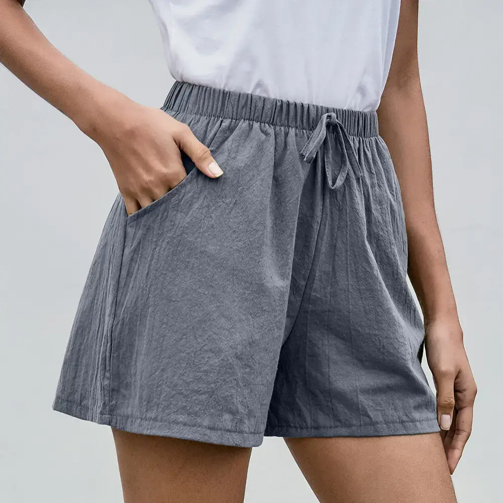 Women Linen A-Line Shorts Coral Loose Wide Legs - Image 9