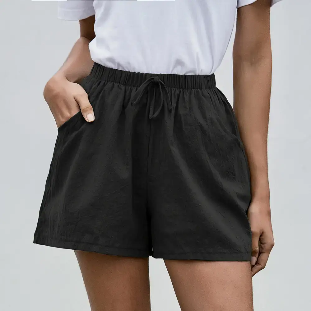 Women Linen A-Line Shorts Coral Loose Wide Legs - Image 10
