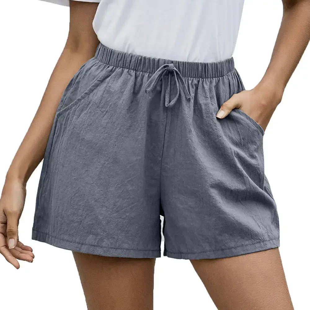 Women Linen A-Line Shorts Coral Loose Wide Legs - Image 2