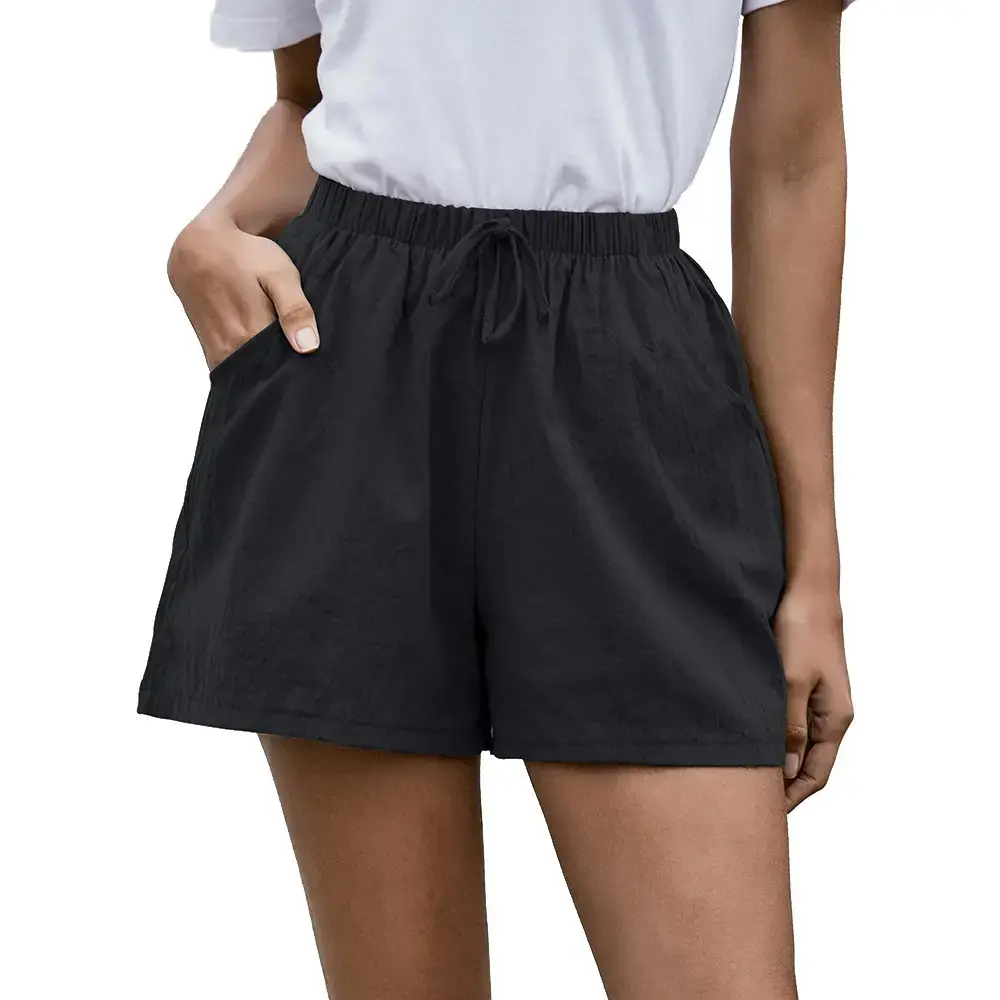 Women Linen A-Line Shorts Coral Loose Wide Legs - Image 3