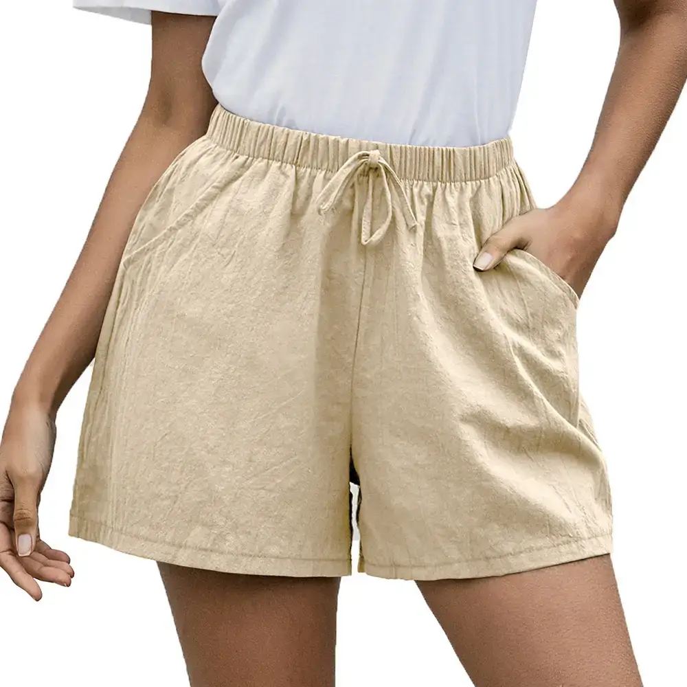 Women Linen A-Line Shorts Coral Loose Wide Legs - Image 5