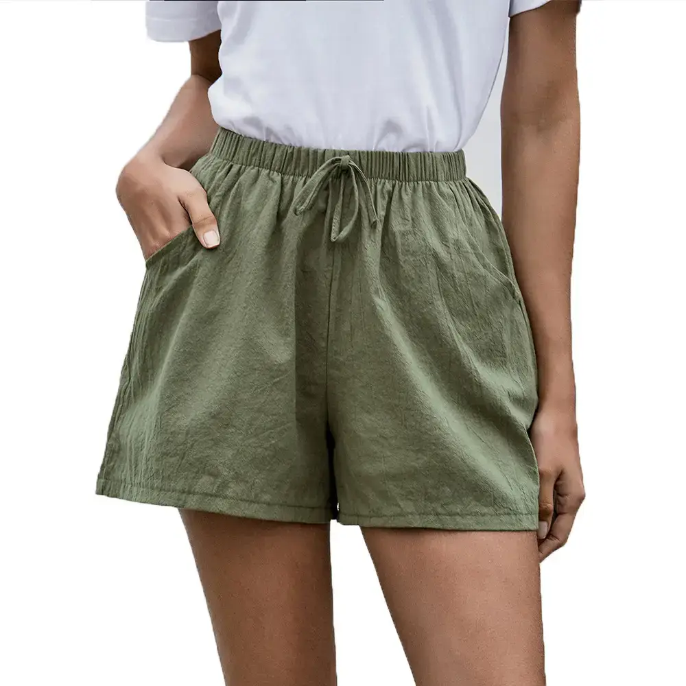 Women Linen A-Line Shorts Coral Loose Wide Legs - Image 7