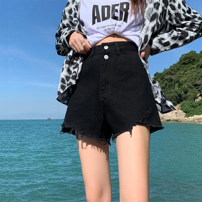 Women Black Denim Shorts High Waist 2022 - Image 2