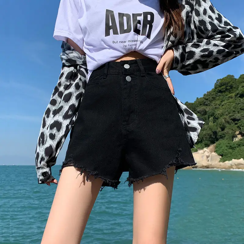 Women Black Denim Shorts High Waist 2022 - Image 5