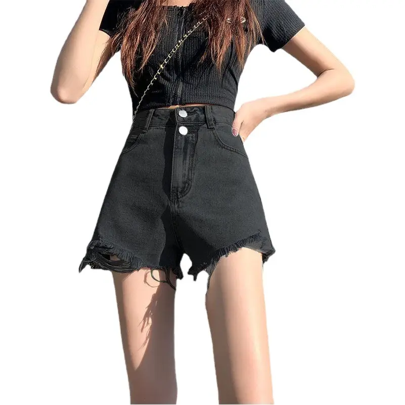 Women Black Denim Shorts High Waist 2022