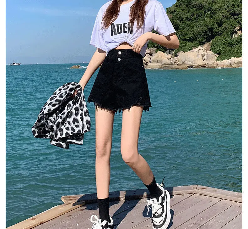 Women Black Denim Shorts High Waist 2022 — feature 10