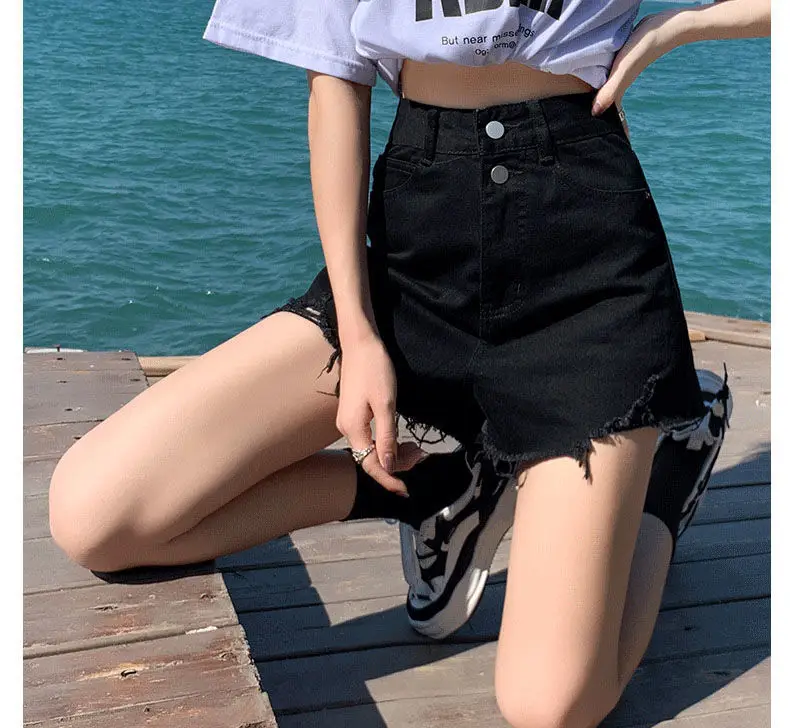 Women Black Denim Shorts High Waist 2022 — feature 14