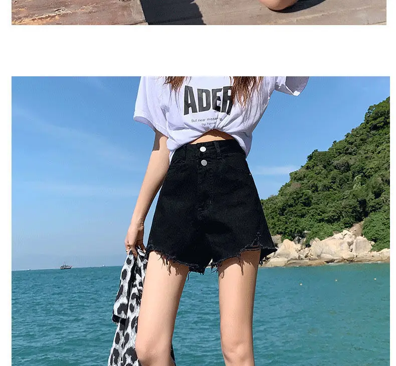 Women Black Denim Shorts High Waist 2022 — feature 15