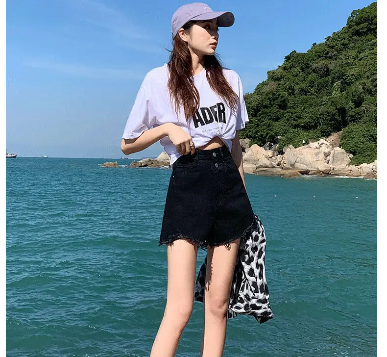 Women Black Denim Shorts High Waist 2022 — feature 18
