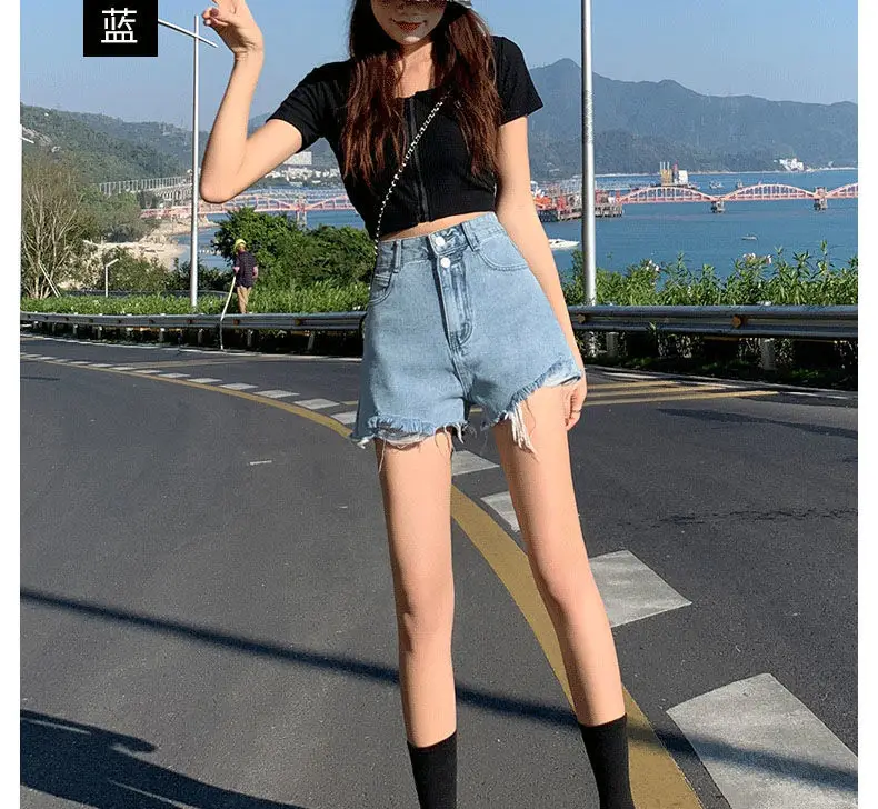 Women Black Denim Shorts High Waist 2022 — feature 21