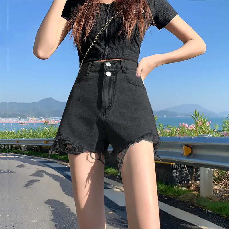 Women Black Denim Shorts High Waist 2022 - Image 4