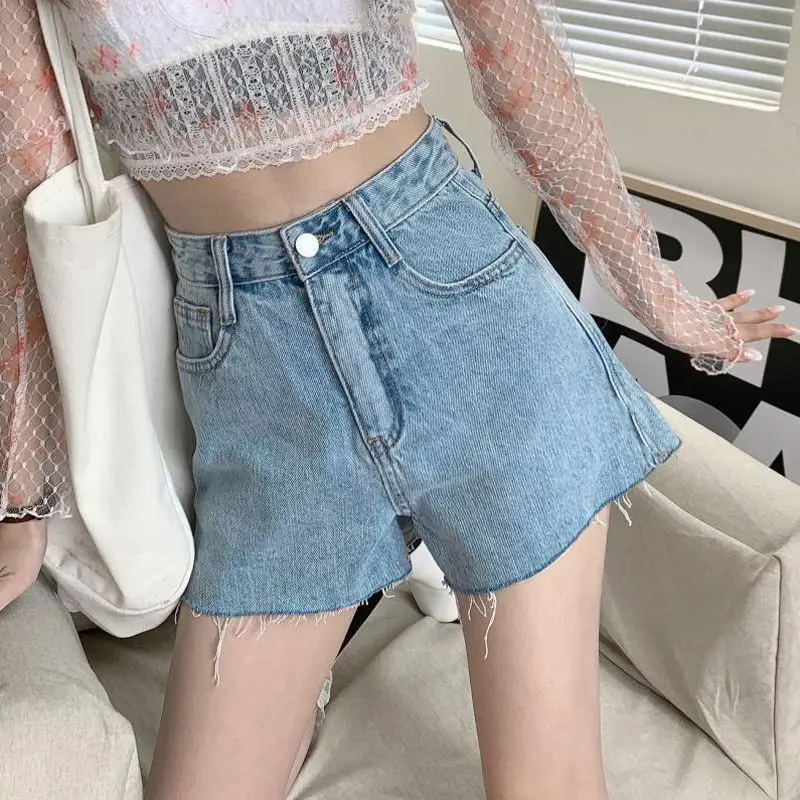 Women Denim Shorts High Waist Light Blue Loose Fit - Image 5