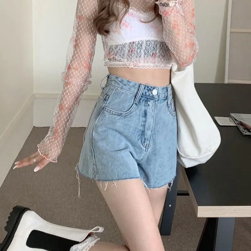 Women Denim Shorts High Waist Light Blue Loose Fit - Image 6