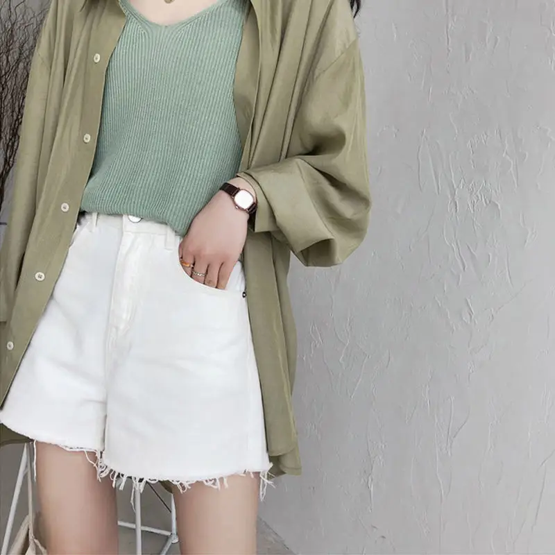 Women Denim Shorts High Waist Light Blue Loose Fit - Image 3