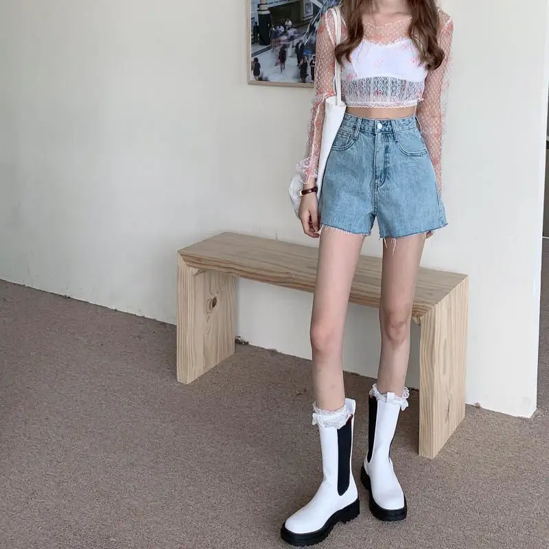 Women Denim Shorts High Waist Light Blue Loose Fit — feature 10