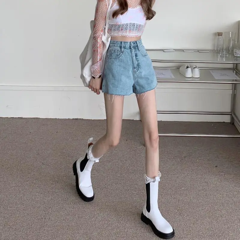 Women Denim Shorts High Waist Light Blue Loose Fit — feature 12
