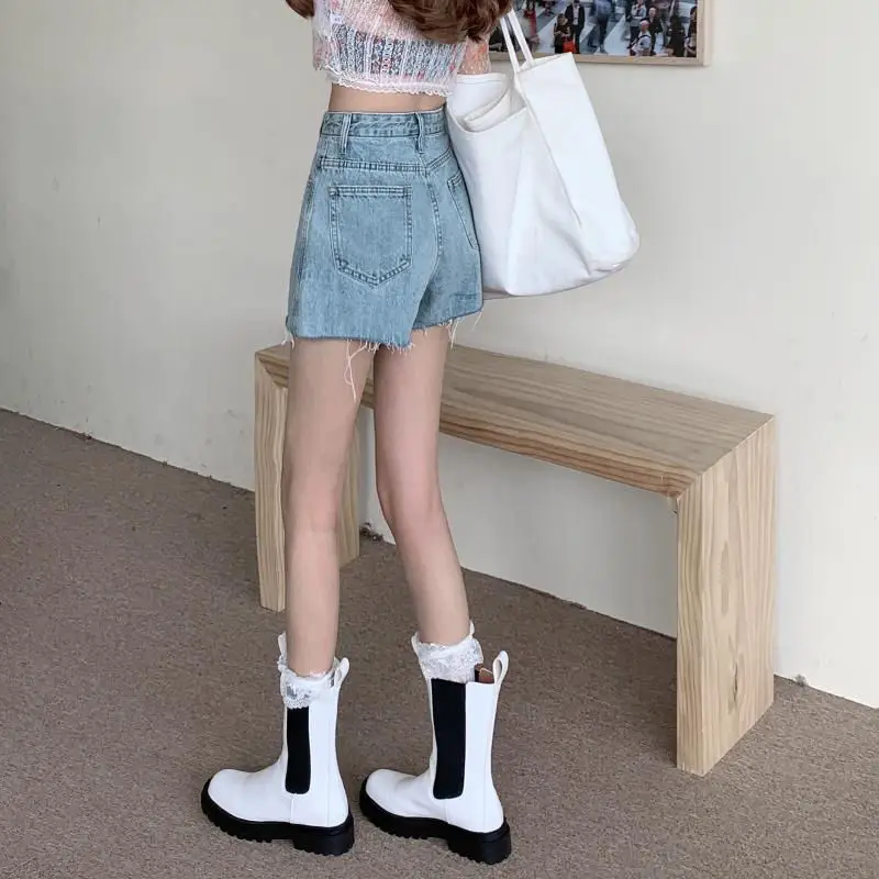 Women Denim Shorts High Waist Light Blue Loose Fit — feature 13