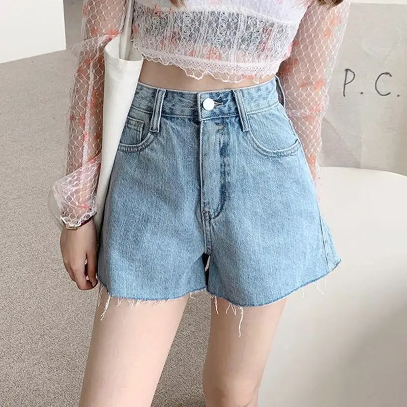 Women Denim Shorts High Waist Light Blue Loose Fit — feature 14