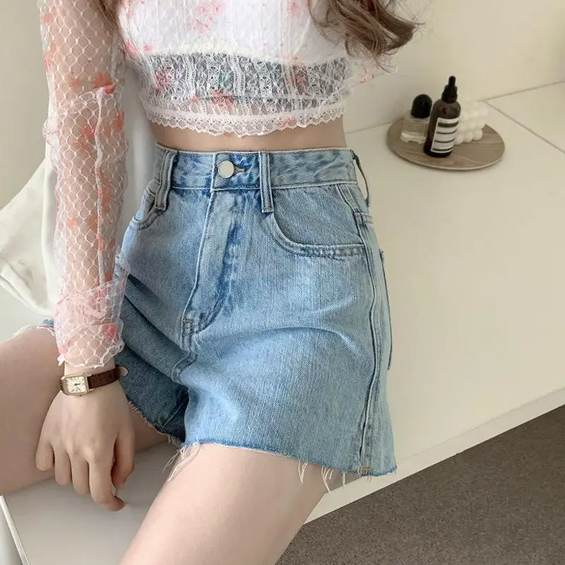 Women Denim Shorts High Waist Light Blue Loose Fit — feature 16