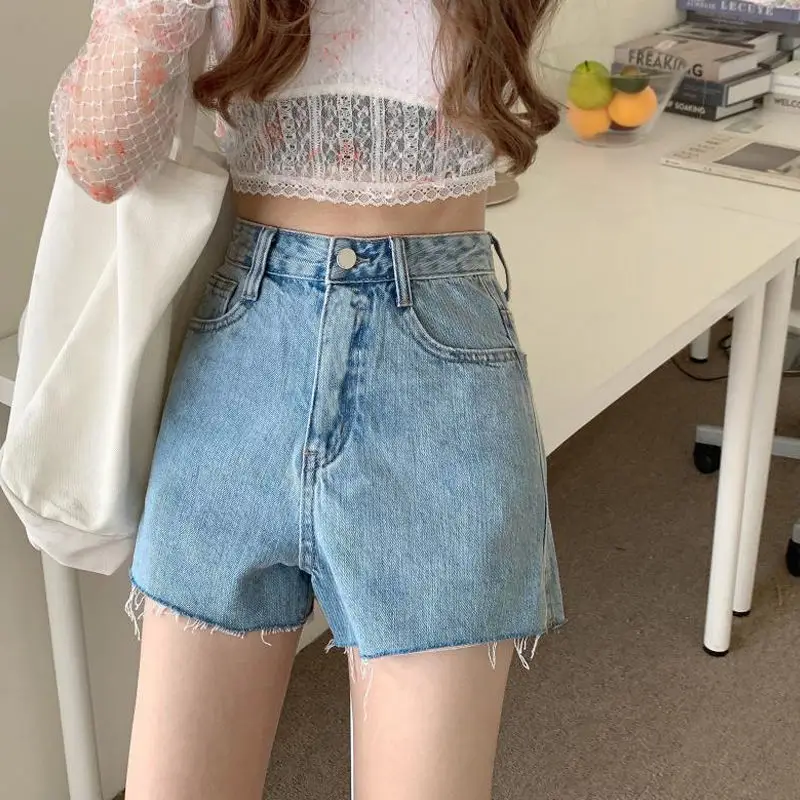 Women Denim Shorts High Waist Light Blue Loose Fit — feature 18