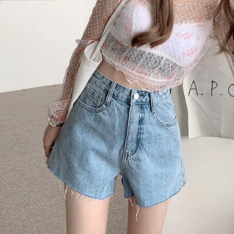 Women Denim Shorts High Waist Light Blue Loose Fit — feature 3