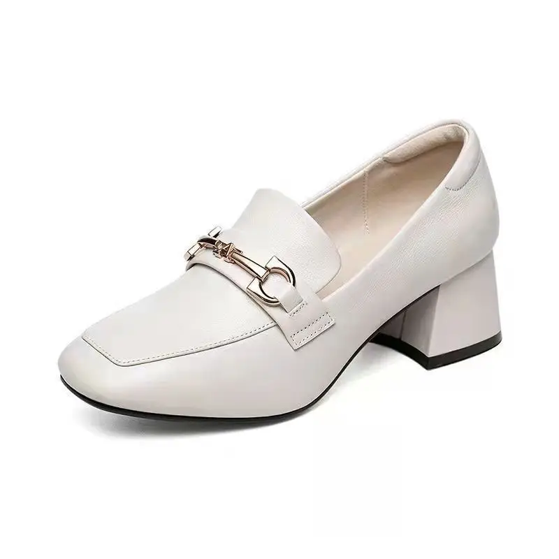 Spring and Summer 2022 New Soft Leather British Style Small Leather Shoes Women's Soft Leather Shoes Women's All-match Mid-heel Chunky Heel Trendy Single-layer Shoes