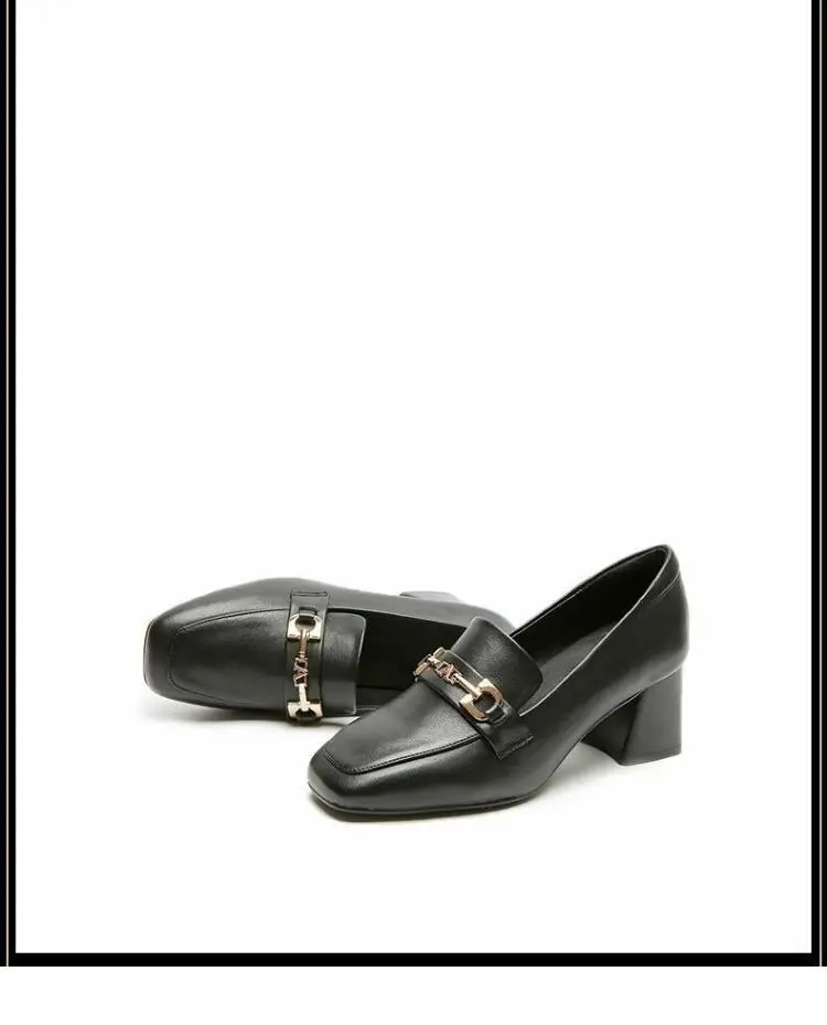 Spring and Summer 2022 New Soft Leather British Style Small Leather Shoes Women's Soft Leather Shoes Women's All-match Mid-heel Chunky Heel Trendy Single-layer Shoes — feature 7